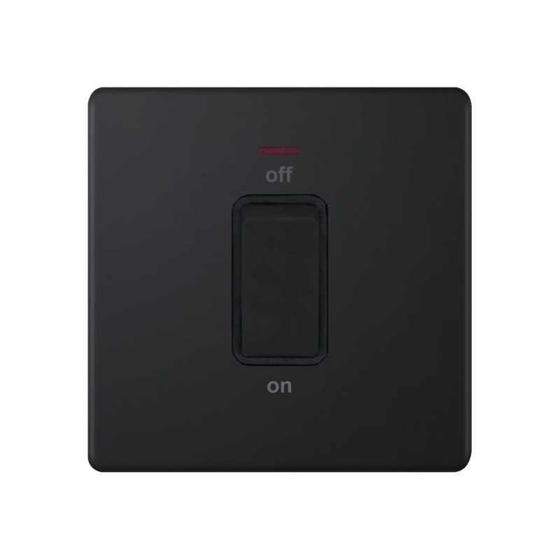 Hilton 45 Amp DP Switch with LED Neon – Matt Black with Black Insert