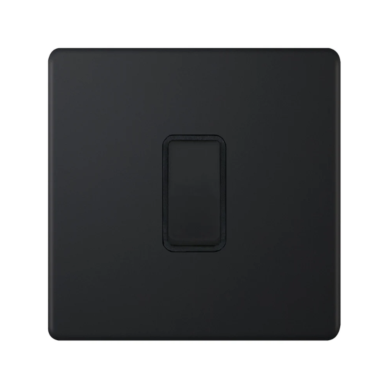 Hilton 10 Amp 1 Gang Intermediate Plate Switch – Matt Black with Black Insert