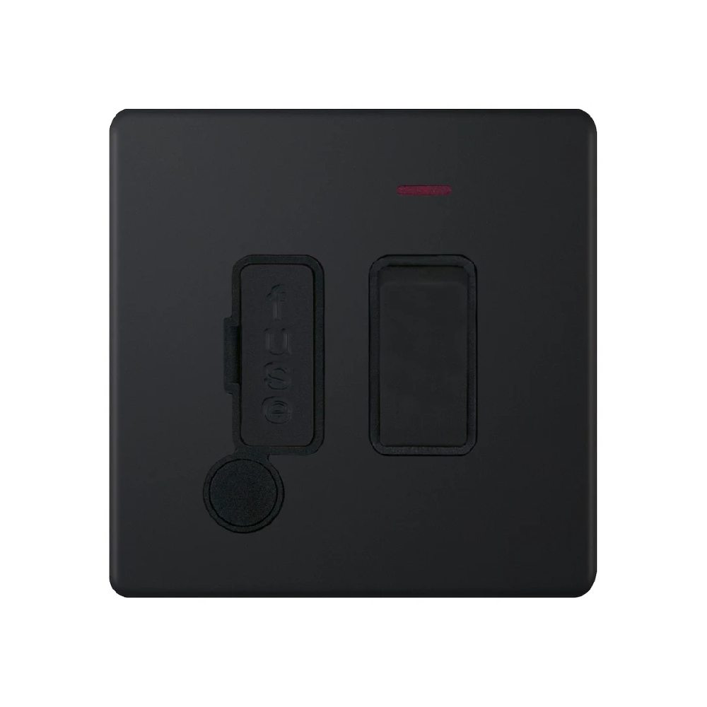 Hilton 13 Amp DP Switched Fused Connection Unit with LED Neon & Flex Outlet – Matt Black with Black Insert