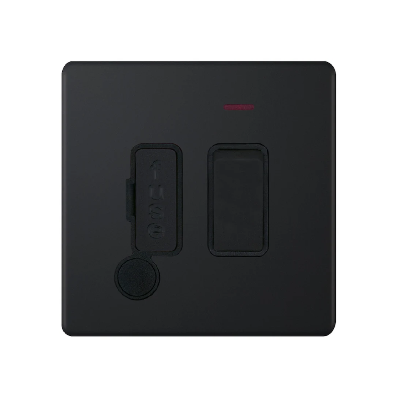 Hilton 13 Amp DP Switched Fused Connection Unit with LED Neon & Flex Outlet – Matt Black with Black Insert