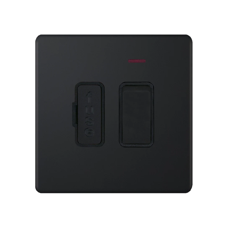 Hilton 13 Amp Switched Fused Connection Unit with LED Neon DP – Matt Black with Black Insert