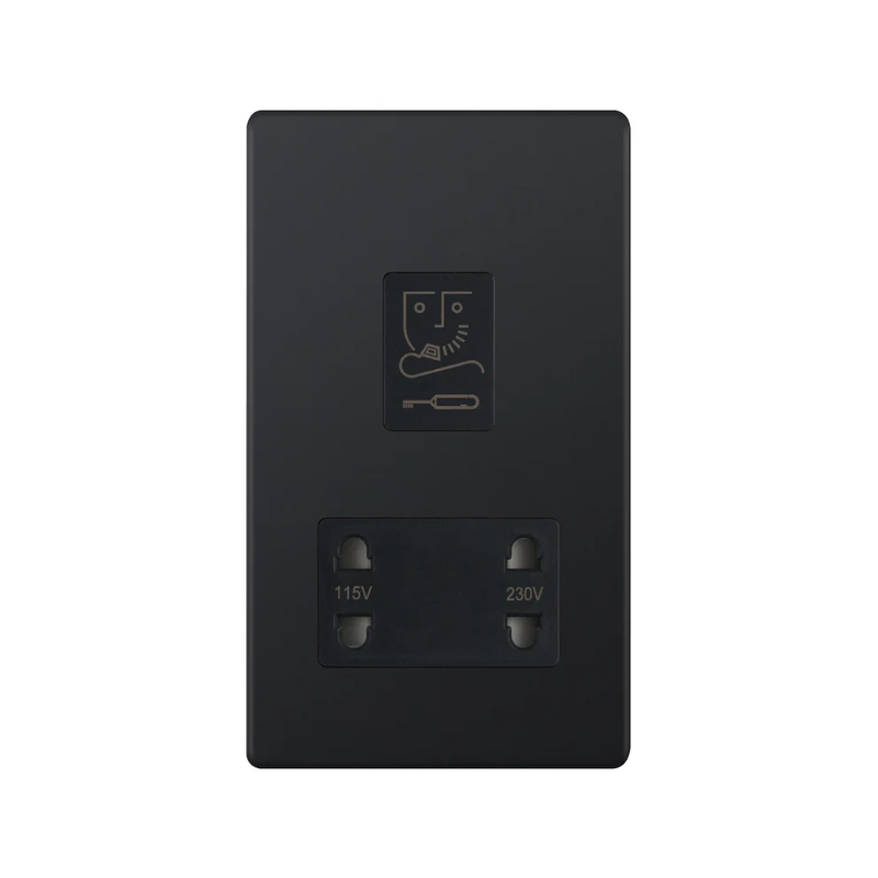 Hilton Dual Voltage Shaver Socket 115V & 230V – Matt Black with Black Insert