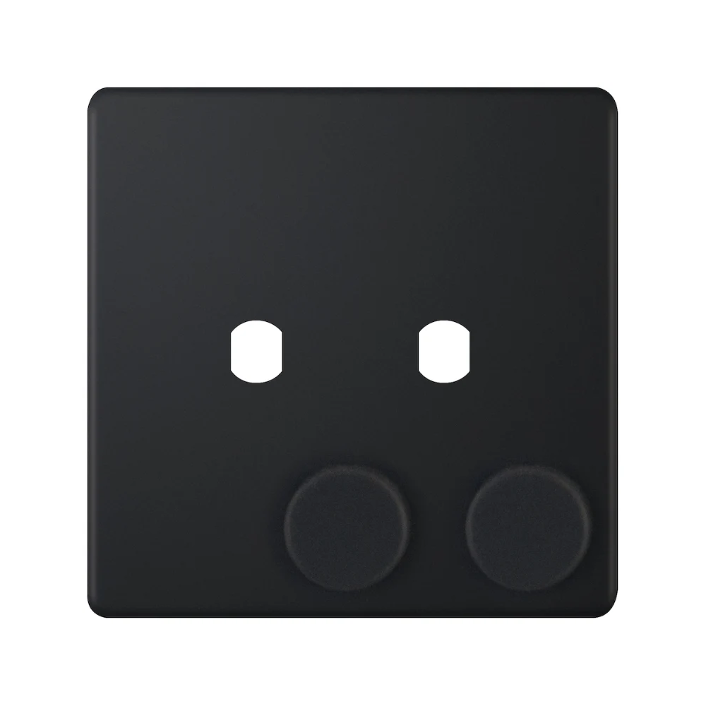 Hilton 2 Gang Empty Dimmer Plate with Knobs – Matt Black