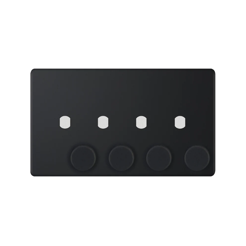 Hilton 4 Gang Screwless Empty Dimmer Plate with Knobs — Matt Black