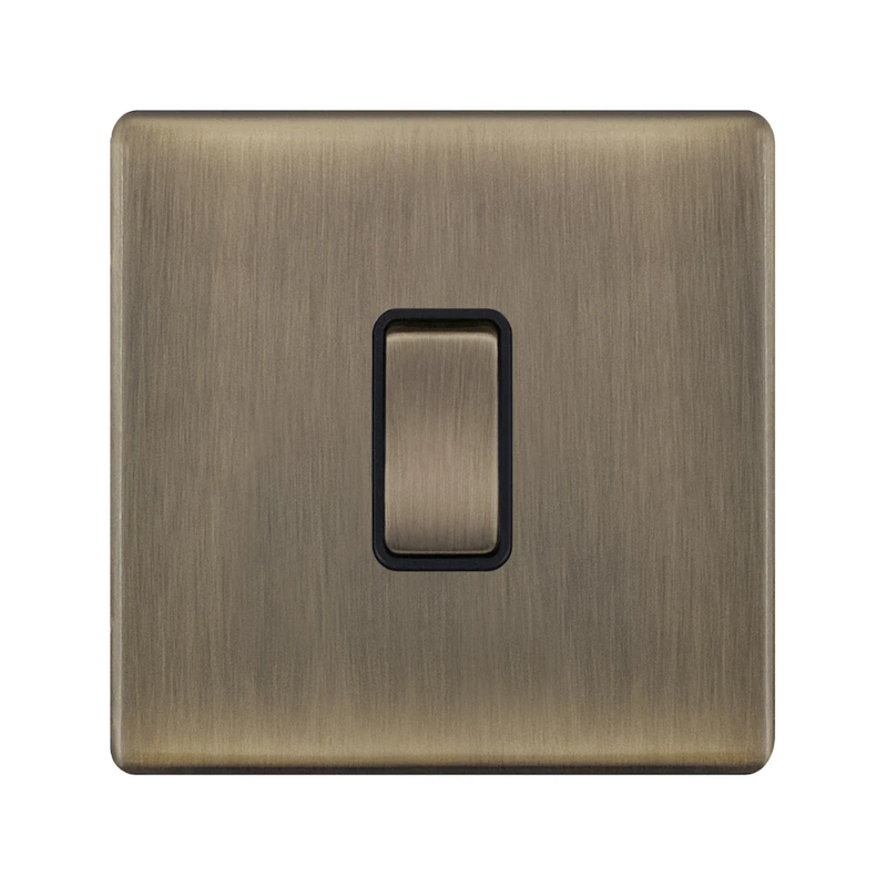 Hilton 10A 1 Gang 2 Way Screwless Plate Switch — Antique Brass