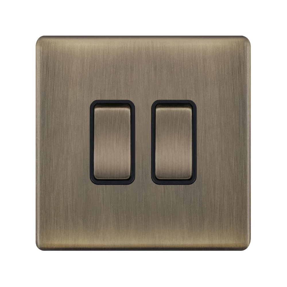 Hilton 10A 2 Gang 2 Way Screwless Plate Switch — Antique Brass