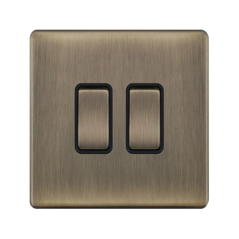 Hilton 10A 2 Gang 2 Way Screwless Plate Switch — Antique Brass