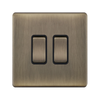 Hilton 10A 2 Gang 2 Way Screwless Plate Switch — Antique Brass