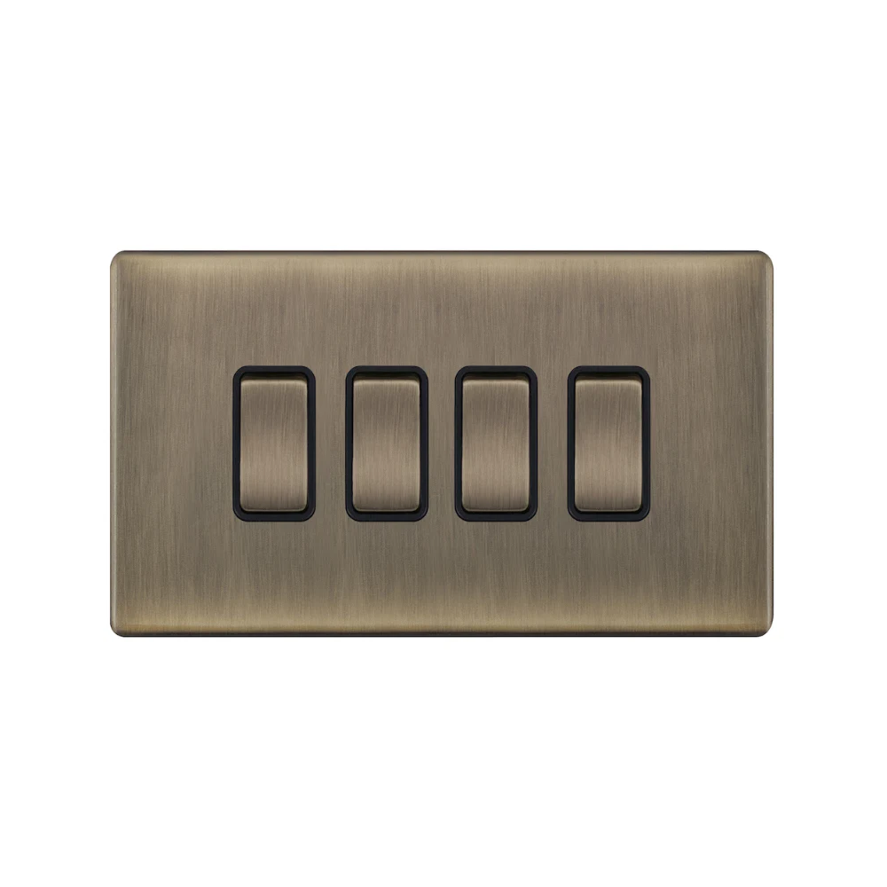 Hilton 10A 4 Gang 2 Way Screwless Plate Switch — Antique Brass