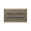 Hilton 10A 6 Gang 2 Way Screwless Plate Switch — Antique Brass
