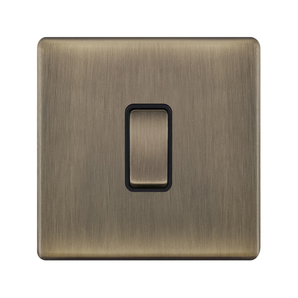 Hilton 10A 1 Gang Intermediate Screwless Plate Switch — Antique Brass