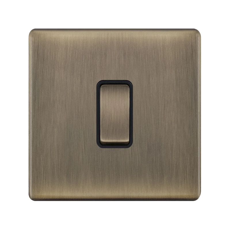 Hilton 10A 1 Gang Intermediate Screwless Plate Switch — Antique Brass