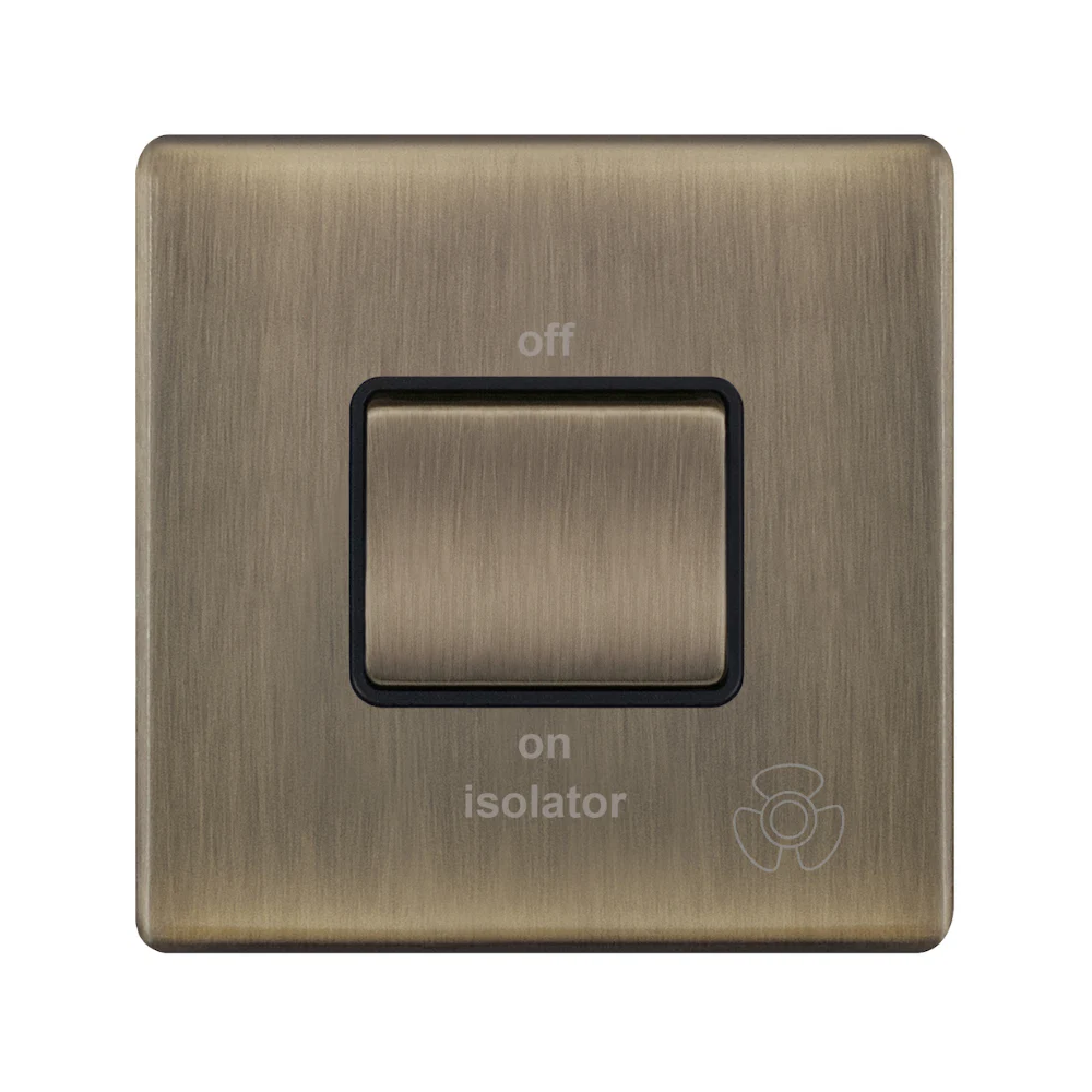 Hilton 10A 3 Pole Fan Isolator Screwless Plate Switch — Antique Brass