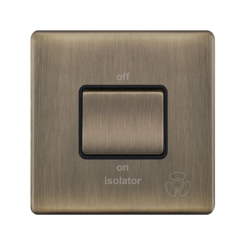 Hilton 10A 3 Pole Fan Isolator Screwless Plate Switch — Antique Brass
