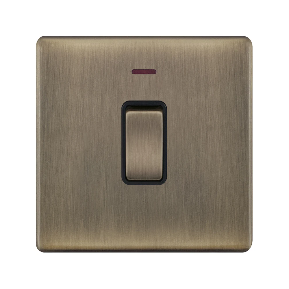 Hilton 20A 1 Gang DP Screwless Plate Switch with Neon — Antique Brass