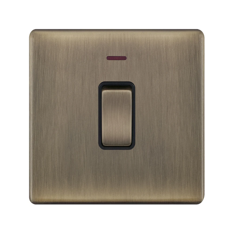Hilton 20A 1 Gang DP Screwless Plate Switch with Neon — Antique Brass