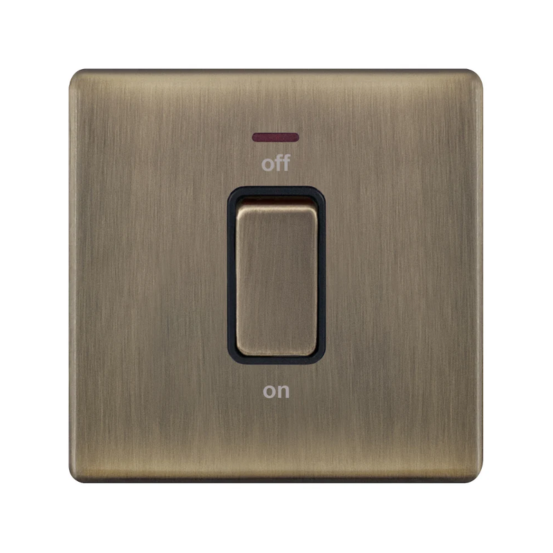 Hilton 45A 1 Gang DP Screwless Plate Switch with Neon — Antique Brass