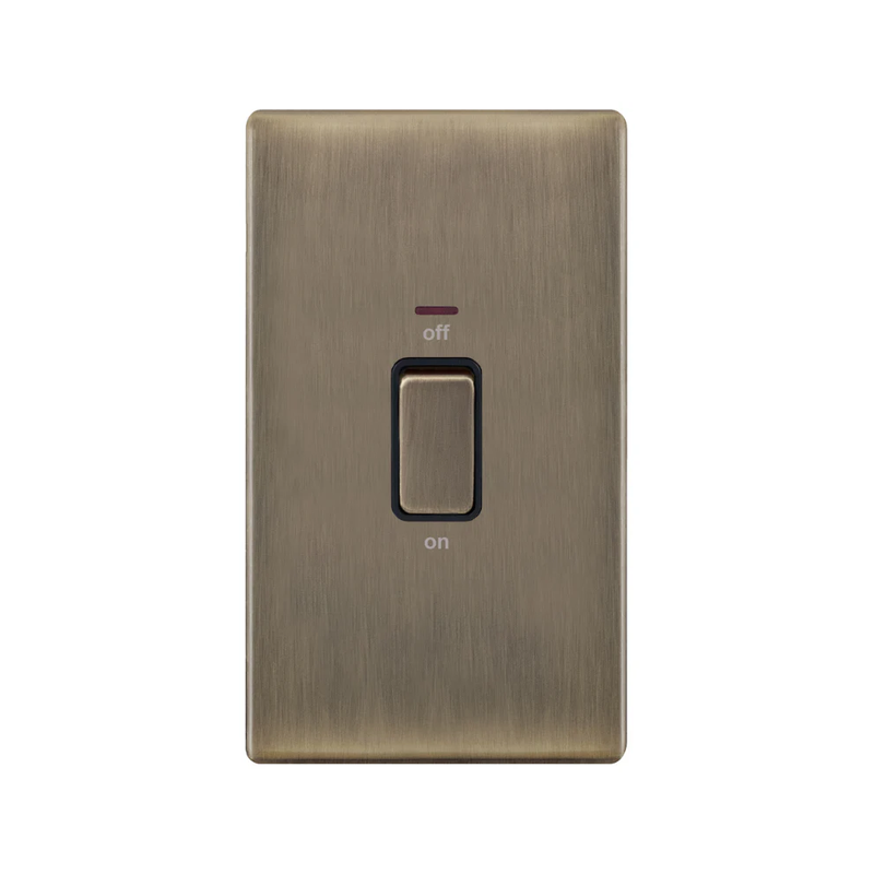 Hilton 45A 2 Gang DP Screwless Plate Switch with Neon — Antique Brass