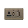 Hilton 45A Screwless Cooker Unit with 13A Switched Socket & Neon — Antique Brass