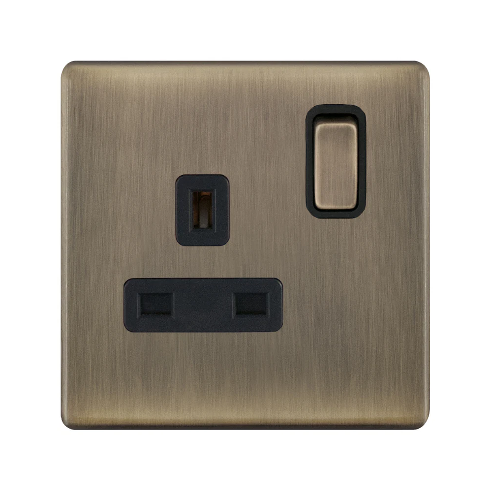 Hilton 13A 1 Gang Switched DP Screwless Socket Outlet — Antique Brass