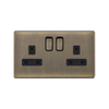 Hilton 13A 2 Gang Switched DP Screwless Socket Outlet with 2 Earth Terminals — Antique Brass