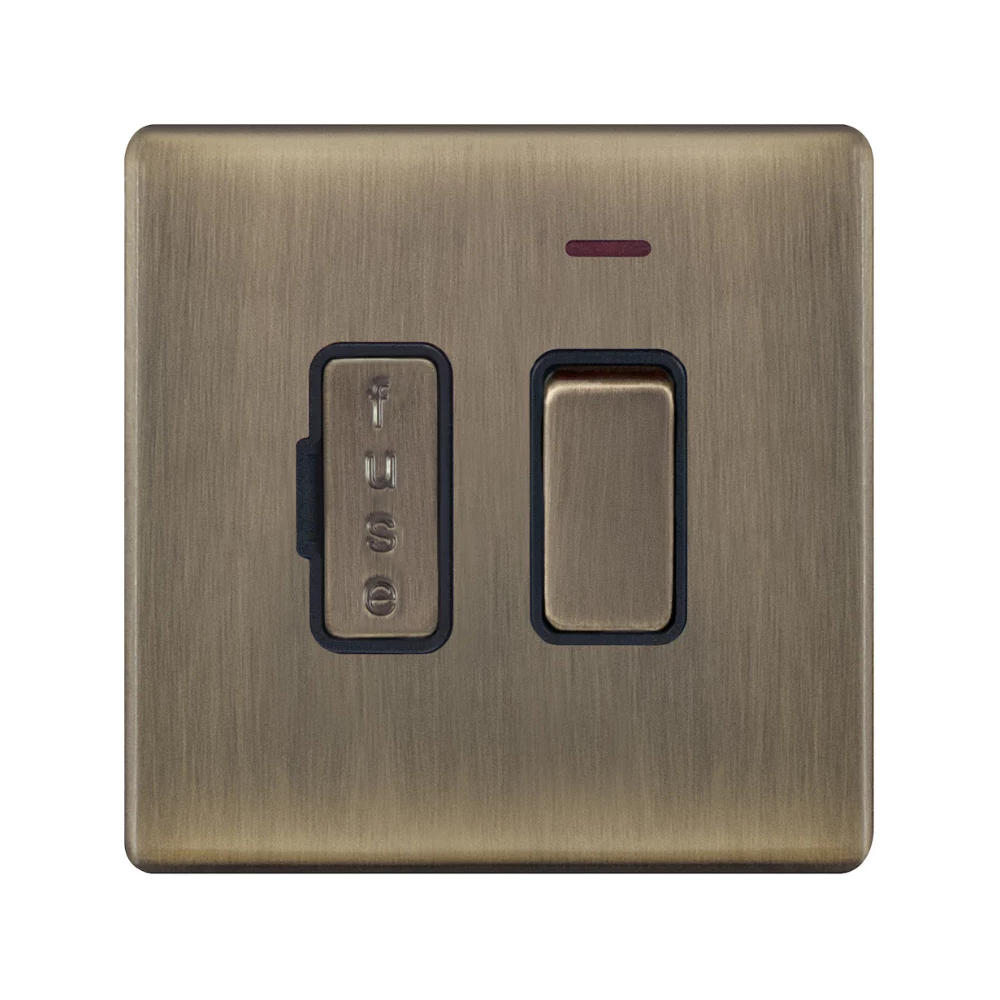 Hilton 13A DP Switched Screwless Fused Connection Unit with Neon — Antique Brass