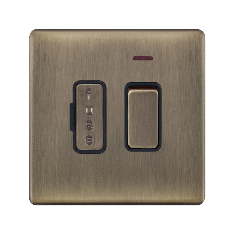 Hilton 13A DP Switched Screwless Fused Connection Unit with Neon — Antique Brass