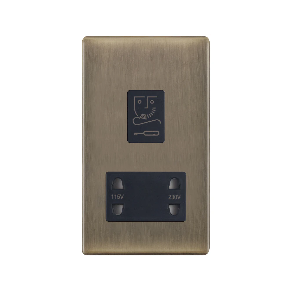 Hilton 115V/230V Dual Voltage Screwless Shaver Socket — Antique Brass