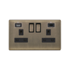 Hilton 13A 2 Gang Switched Screwless Socket Outlet with USB Type-A & USB Type-C — Antique Brass
