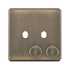 Hilton 2 Gang Screwless Empty Dimmer Plate with Knobs — Antique Brass