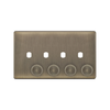 Hilton 4 Gang Screwless Empty Dimmer Plate with Knobs — Antique Brass