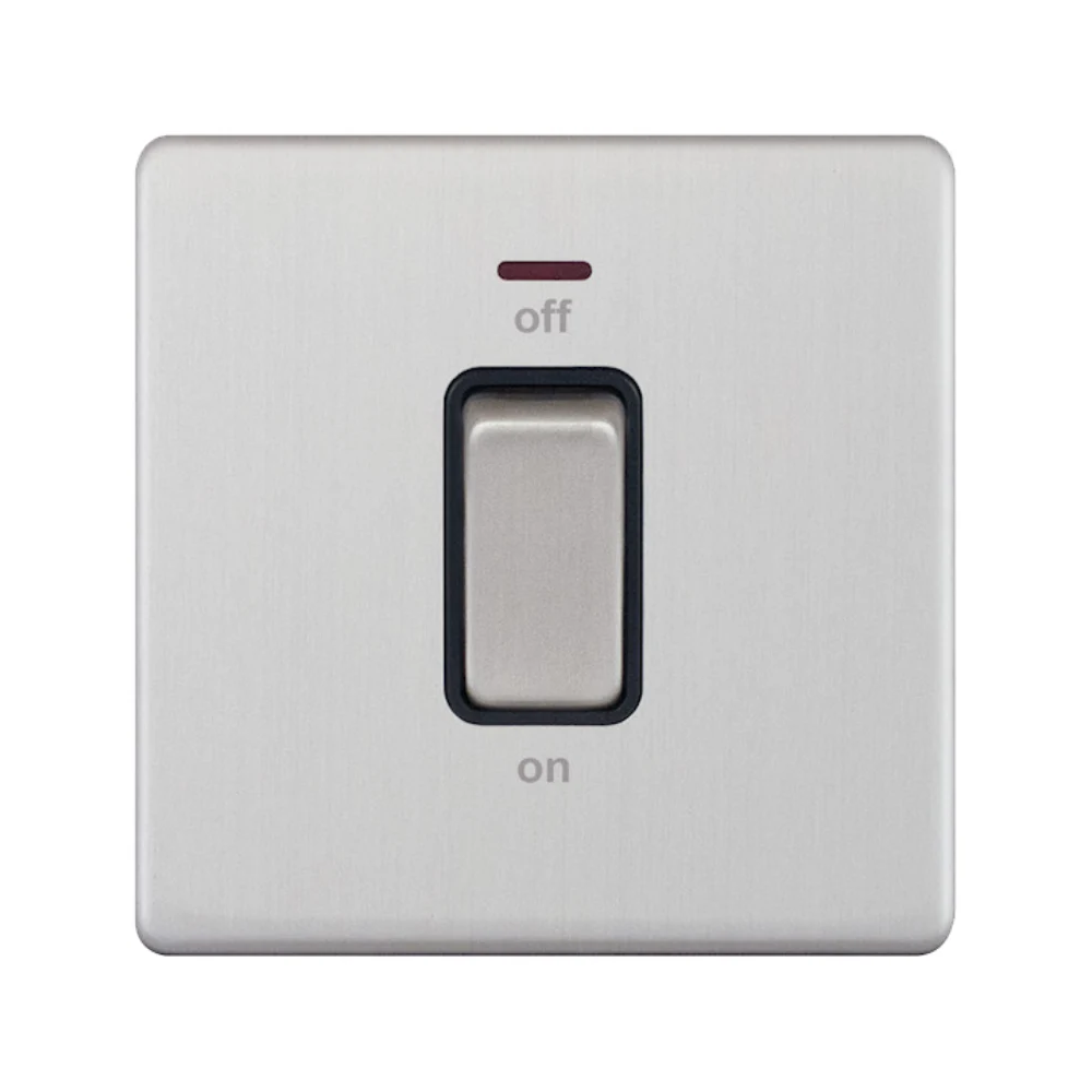 Hilton 1 Gang 45A DP Switch with Neon Screwless - Satin Chrome, Black Insert