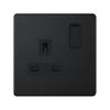 Hilton Screwless 1 Gang 13A Switched DP Socket Outlet - Matt Black, Black Insert