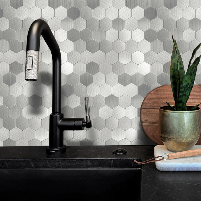 Ener-J Large HexaStyle Aluminum Peel & Stick Tile, Size: 290 x 288 x 4 mm (Pack of 4)