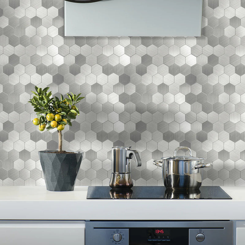 Ener-J Large HexaStyle Aluminum Peel & Stick Tile, Size: 290 x 288 x 4 mm (Pack of 4)