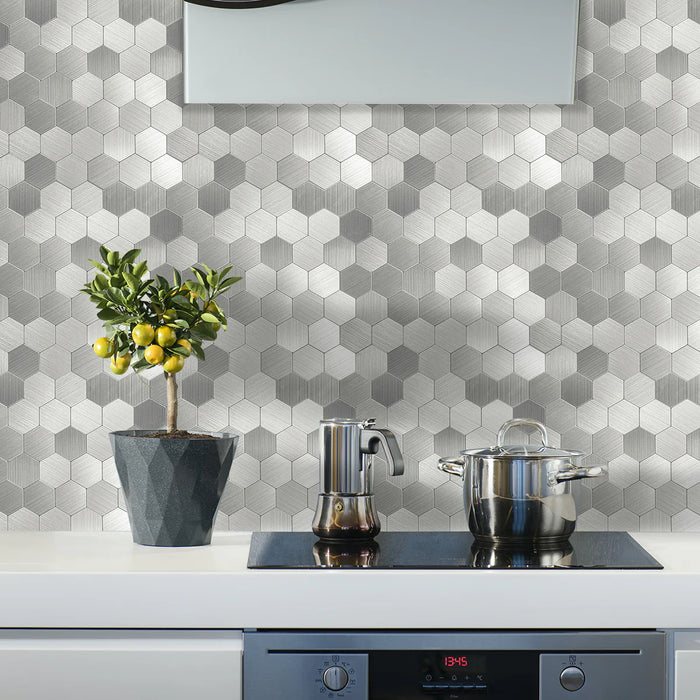 Ener-J Large HexaStyle Aluminum Peel & Stick Tile, Size: 290 x 288 x 4 mm (Pack of 4)