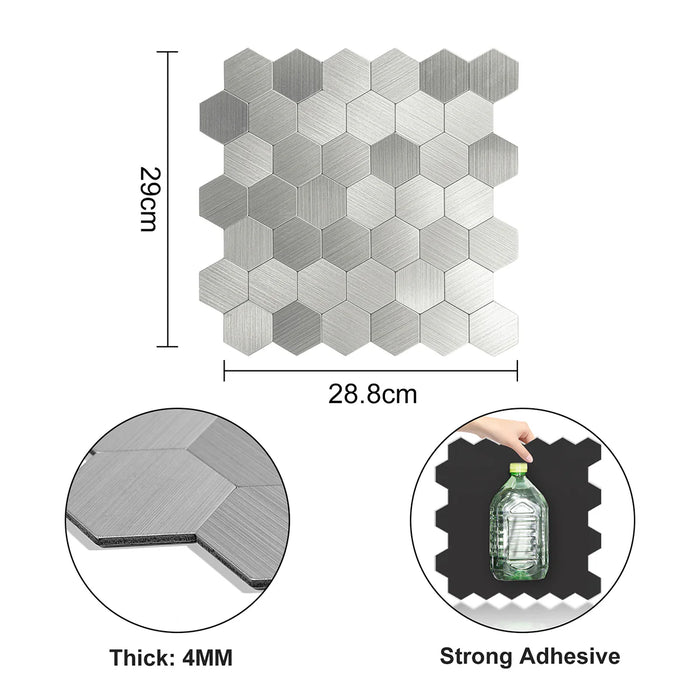 Ener-J Large HexaStyle Aluminum Peel & Stick Tile, Size: 290 x 288 x 4 mm (Pack of 4)