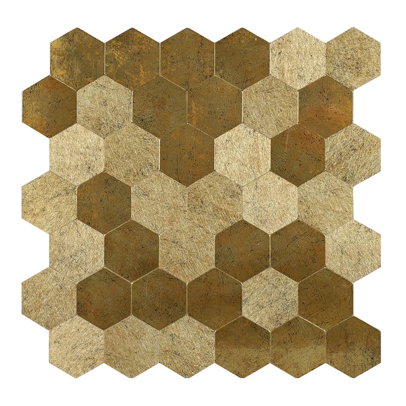 Ener-J Large Luxe Gold HexaStyle Aluminum Peel & Stick Tile, Size: 290 x 288 x 4 mm (Pack of 4)