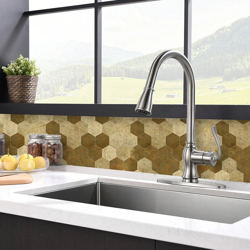 Ener-J Large Luxe Gold HexaStyle Aluminum Peel & Stick Tile, Size: 290 x 288 x 4 mm (Pack of 4)