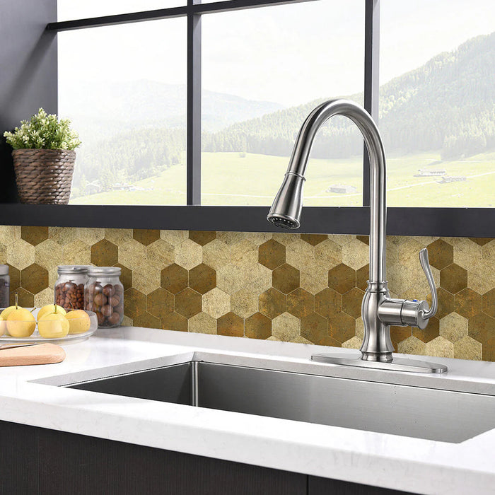 Ener-J Large Luxe Gold HexaStyle Aluminum Peel & Stick Tile, Size: 290 x 288 x 4 mm (Pack of 4)