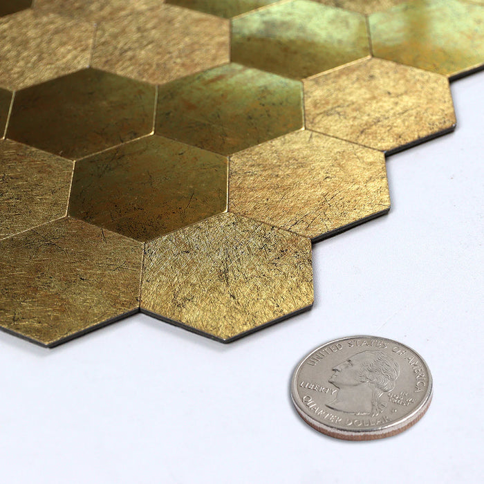 Ener-J Large Luxe Gold HexaStyle Aluminum Peel & Stick Tile, Size: 290 x 288 x 4 mm (Pack of 4)