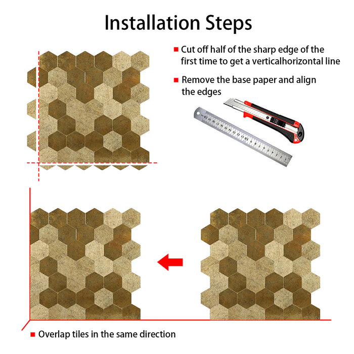 Ener-J Large Luxe Gold HexaStyle Aluminum Peel & Stick Tile, Size: 290 x 288 x 4 mm (Pack of 4)