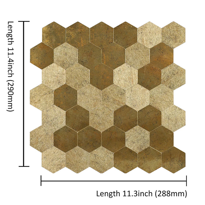 Ener-J Large Luxe Gold HexaStyle Aluminum Peel & Stick Tile, Size: 290 x 288 x 4 mm (Pack of 4)