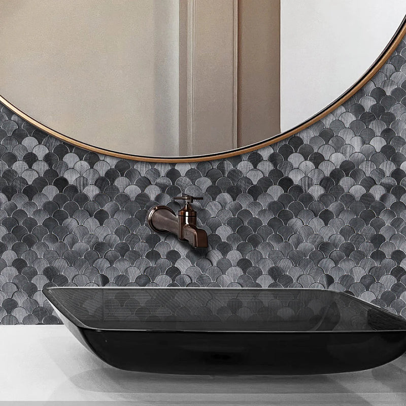 Ener-J Reflective Scallop-Pattern Peel & Stick Aluminum Tile, Size: 295 x 300 x 4 mm (Pack of 4)