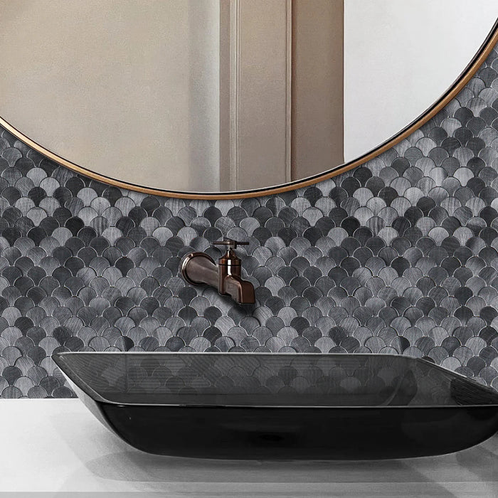 Ener-J Reflective Scallop-Pattern Peel & Stick Aluminum Tile, Size: 295 x 300 x 4 mm (Pack of 4)