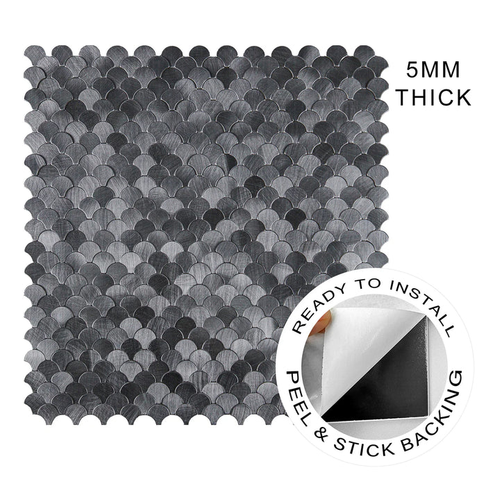 Ener-J Reflective Scallop-Pattern Peel & Stick Aluminum Tile, Size: 295 x 300 x 4 mm (Pack of 4)