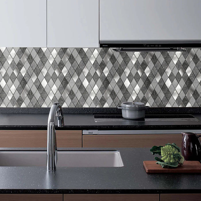 Ener-J Silver Slate Diamond Pattern Peel & Stick Aluminum Tile, Size: 295 x 29 5 x 4.5 mm (Pack of 4)