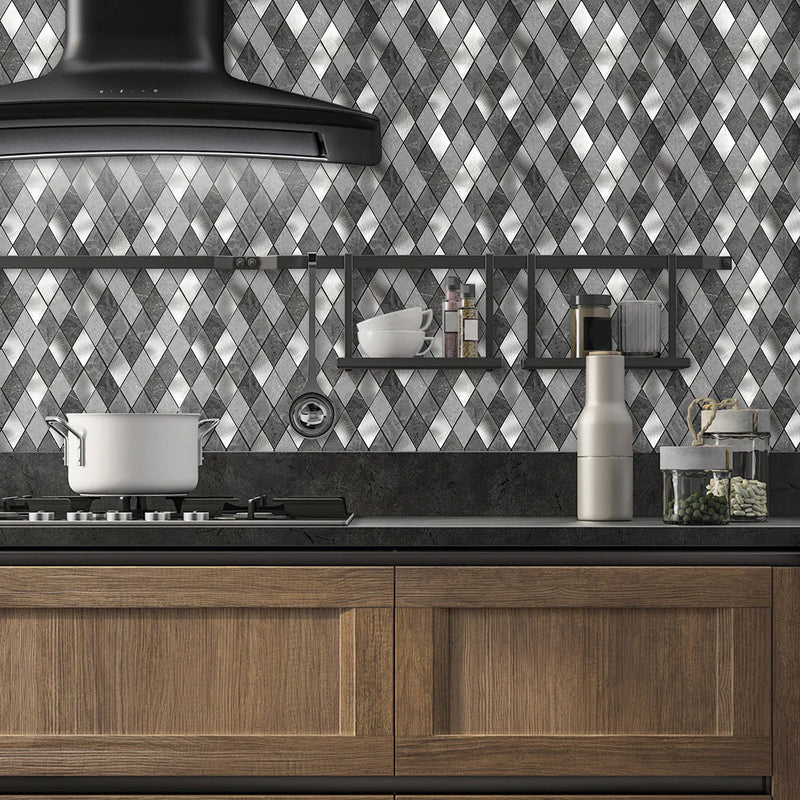 Ener-J Silver Slate Diamond Pattern Peel & Stick Aluminum Tile, Size: 295 x 29 5 x 4.5 mm (Pack of 4)