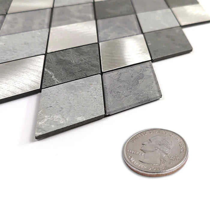 Ener-J Silver Slate Diamond Pattern Peel & Stick Aluminum Tile, Size: 295 x 29 5 x 4.5 mm (Pack of 4)