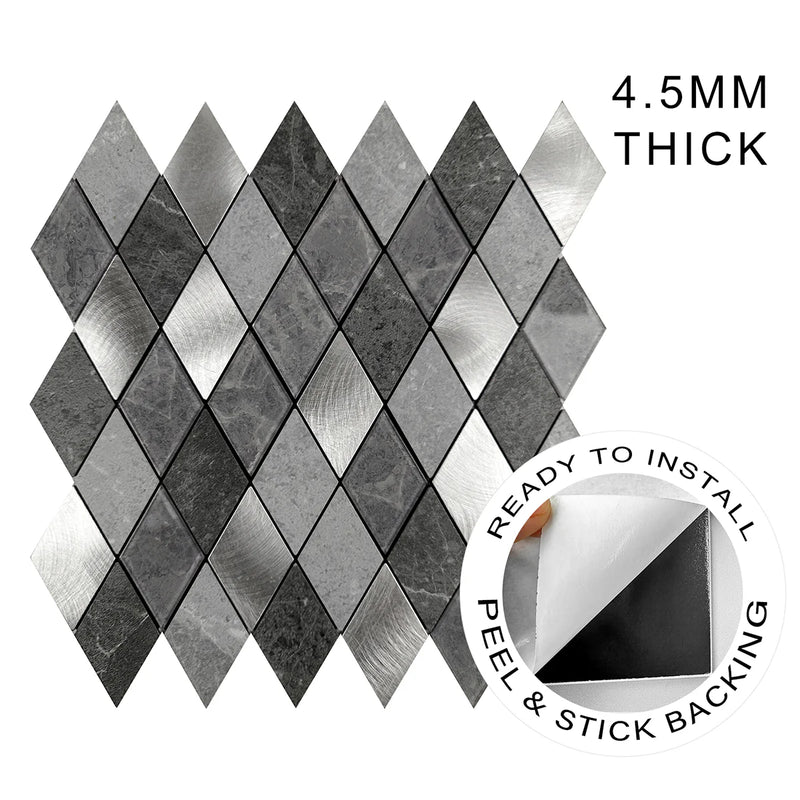 Ener-J Silver Slate Diamond Pattern Peel & Stick Aluminum Tile, Size: 295 x 29 5 x 4.5 mm (Pack of 4)